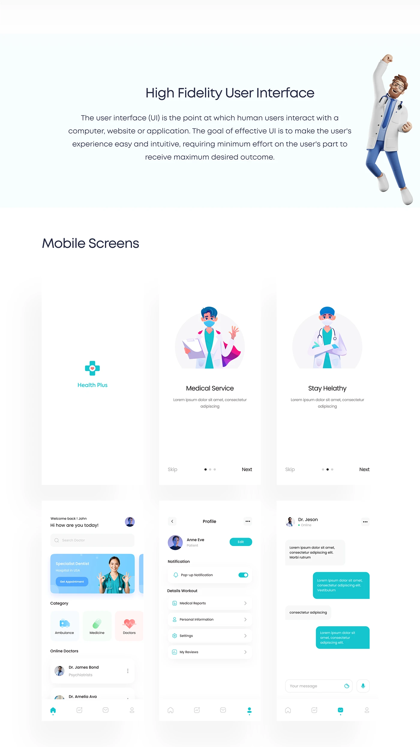 Wireframe versus high-fidelity mobile screens — Hi-fi UI